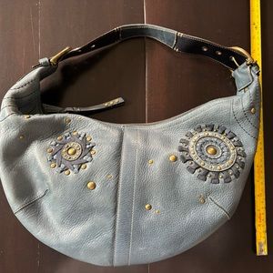 COACH - Blue Leather Purse w grommet & stitched leather inlay D068-10068 (#5)